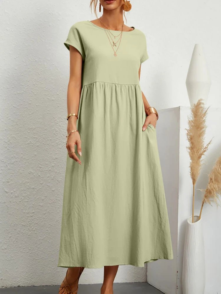 Miwana Lavender Linen Midi Dress