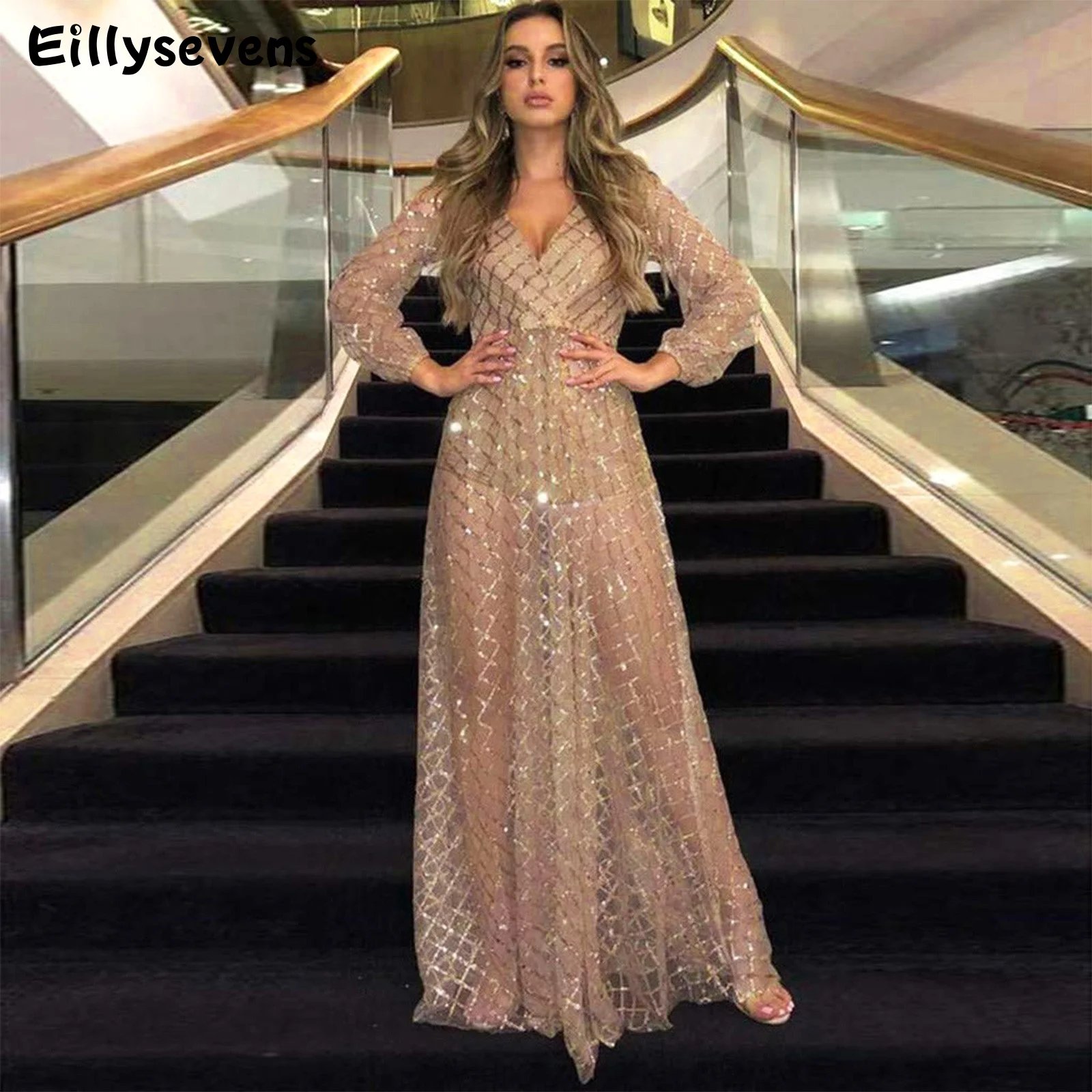 Miwana Rose Gold Evening Gown Dress